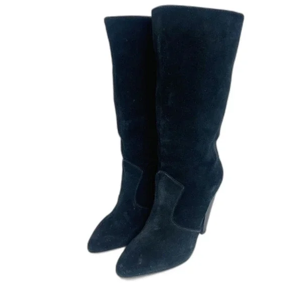 Veronica Beard Olivia Boots Black Suede Nuback Mid Calf Heeled Boots Size 6 - Picture 9 of 9